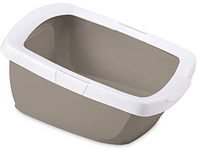 Katzentoilette Katzenklo Schalentoilette mit abnehmbarem Rand Weiss-grau 57 x 41 x 28,5 cm