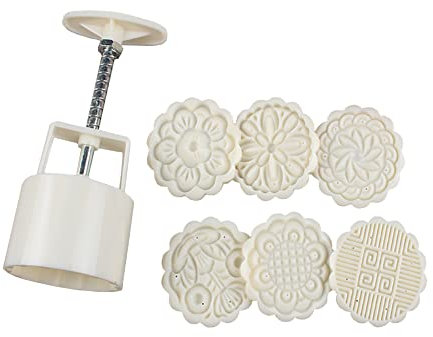 JIHUOO 6 Stück 75g Mondkuchen Form Set Kekse Press Formen Mondkuchen Stempel Handpresse Gebäck Formen Werkzeug für Backen