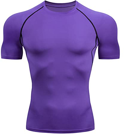 Yimutian Maglietta a Compressione da Uomo Manica Corta Maglia Sportiva Elastica Asciugatura Rapida T-Shirt per Corsa Palestra Viola L
