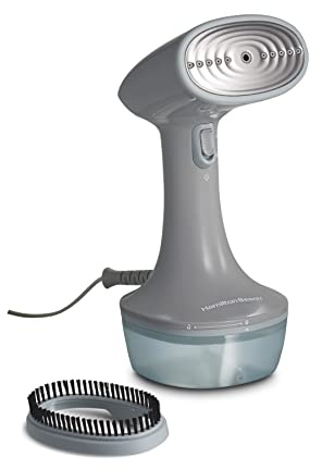 Hamilton Beach Handheld Garment Steamer for Clothes, Fabric and Drapes,1200 Watts, 400ml Water Tank, 20 Minutes of Continuous Steam, Vacation Essentials, Gray & Blue (11557)