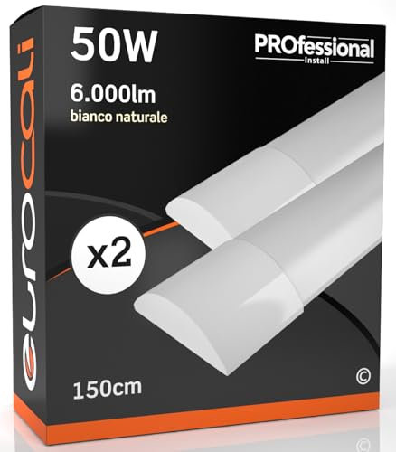 Eurocali Plafonnier LED Réglette Linéaire 150cm 50W Linéaire 6000 Lumens - Lumière Blanc Naturel 4000K - Pack de 2 Plafonniers