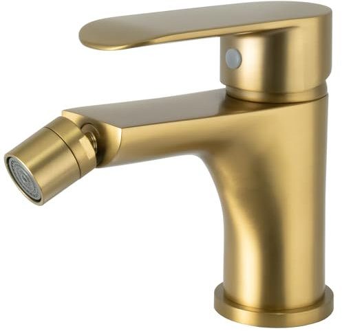 VALAZ Robinet Bidet | Robinet Salle Bain, Mélangeur Eau Froide et Chaude, Pas de Fuites, Installation Facile et Rapide | Laiton, Inoxydable, Élégant, Or Mat, Série Turia