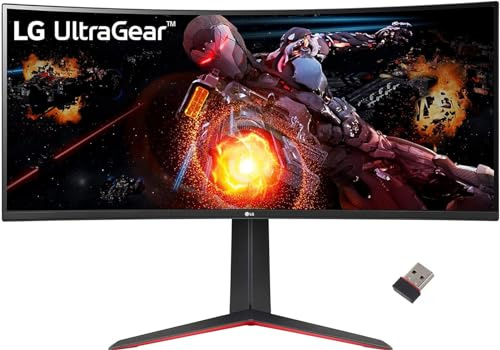 LG 34 Ultragear Curved Gaming Monitor, 21:9 QHD(3440 x 1440) Display, sRGB 99% Color Gamut, 160Hz, VA with HDR 10 Compatibility and AMD FreeSync Premium, Black, 34GP63A-B, with USB Wi-Fi