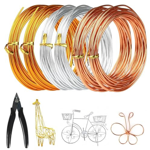 CraftWire 2mm x 30m, Silver/Gold/Rose Gold Aluminium Wire for Arts, Bonsai, Jewellery and Modelling, with Mini Wire Cutter