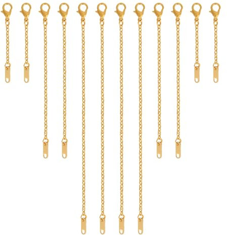 12uds Extensión Collar, Juego de extensor de cadena de Oro de 18 Quilates Extensor de Pulsera de Acero Inoxidable de 8/12,5/18 cm Cadenas de Extensión para Hacer Joyas DIY(Oro)