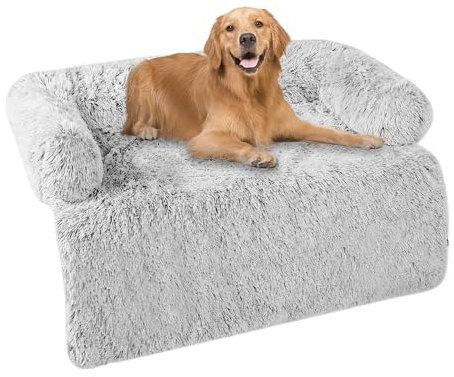 HMTOPE Hundebett, Anti-Bewuchs Hundedecke, Hundesofa, Sofaschutz, Waschbar und rutschfest Hundekissen für Mittelgroße und Grosse Hunde, Größe XL, 110 x 95 x 18 cm, Hellgrau