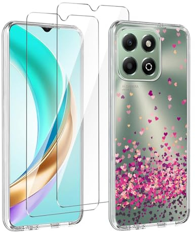 LYZXMY Transparent Case for Honor X6b (6.56) With 2 Pieces Tempered Glass Protective Film, Soft Silicone TPU Cover-WM85