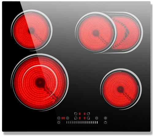 Electric Hob 60cm, Nefaracy 4 Zone Ceramic Hob with Slide Control, 6600W Built-in Electric Ceramic Hob, Timer & Safety Lock, 220V Hard Wire