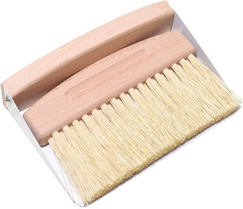 Juego de barredor de Mesa de Madera y Metal, Escoba de Mesa, Mini recogedor y Cepillo de Mano, cerdas de Nailon (Blanco)