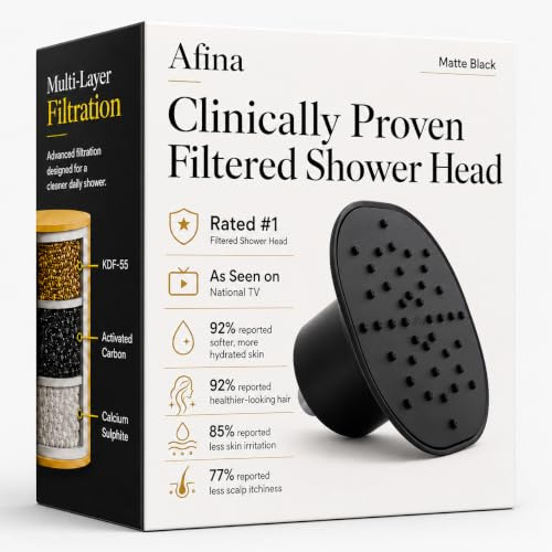 Afina Filtered Shower Head - Water Softener Showerhead with KDF-55 Shower Filter for Hard Water - High Pressure Rain Fall Experience - Universal Fit - Matte Black