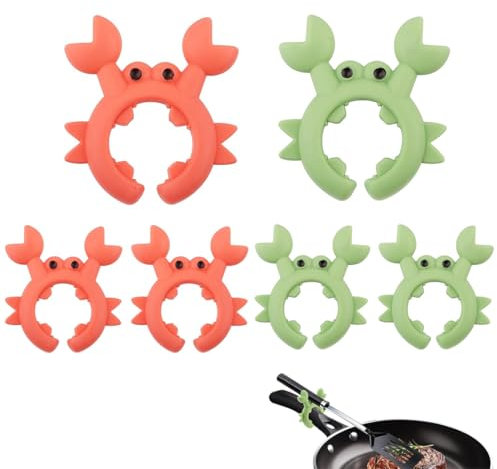 XUZOPIM Pack of 6 Crab Silicone Scoop Holder, Adjustable Crab Utensil Holder, Silicone Scoop Holder, Gadget Crab Utensil Tray, Crab Spoon Holder, Overflow Plug for Pots, Boil Over Protection
