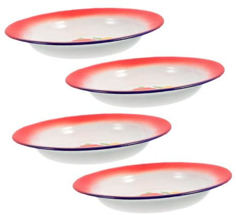 PRETYZOOM 4pièces Vaisselle Émaillée Vintage Métal Assiettes Rondes Pour Camping Résistantes Chaleur Utilisables Pour Fondue Et Barbecue