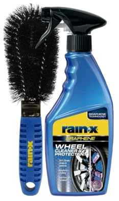 Rain-X Detergente e Protettore al Grafene per Cerchi – Lucentezza Duratura e Scudo Antisporco – Formula con Cambio di Colore – Adatto a Tutti i Tipi di Cerchi – 500 ml + Spazzola per Cerchi