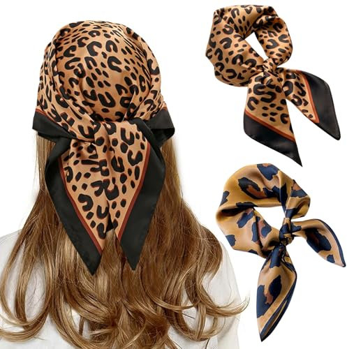 MLPKOI 2 Pack Pañuelos Cabeza Mujer, 70x70 cm Cuadrados Grandes Pelo Accesorios de Playa Estampado Clásico para Mujer