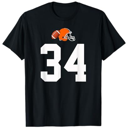 Americano Fútbol Casco Estilo Vintage Número 34 Camiseta