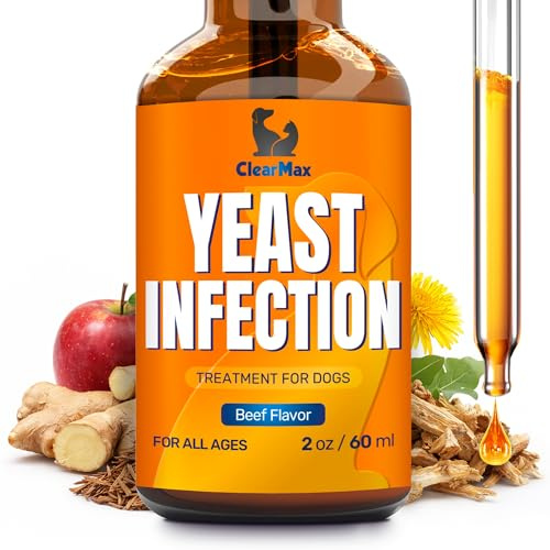 Yeast Infection Treatment for Dogs Soothes Itchy Ears and Irritated Skin – Helps with Allergies, Redness & Maintains Gut Work – Liquid Yeast Infection Drops for Dogs with Natural Beef Flavor – 2 Oz
