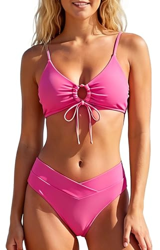 JTSONN Bikini Mujer Conjunto Bañador Sexy Cuello En V Push-up Traje De Baño 2 Piezas Cruzado Cintura Biquinis sin Aros Moda Verano Bikinis con Relleno para Piscina y la Playa