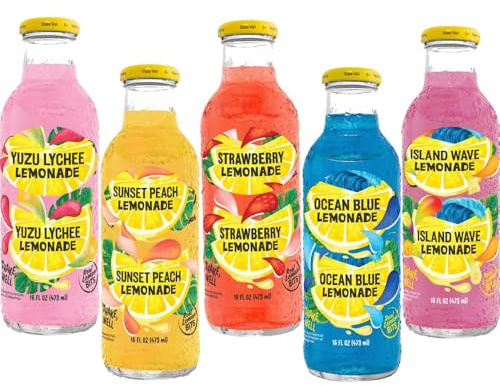 Random Mixed Flavours of Yuzu Lychee,Sunset Peach,Strawberry,Ocean Blue Island Wave Lemonade Drink Bottles 473ml - cly (5 x Mixed Bottles)
