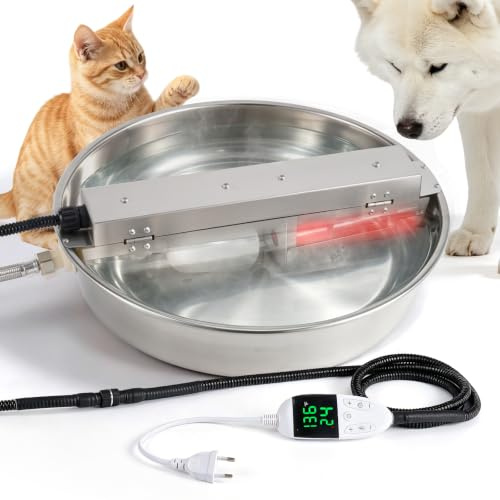 7L Bebedero Calentado Perros,Anticongelante para Gallinas,Caballos,Ganado | Acero Inox 7L,Llenado automático con flotador,para Vacas,Ovejas,Cabras,Aves,Perros,Gatos,Sin Hielo en Invierno
