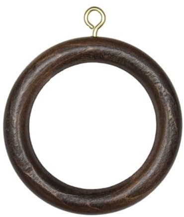 TENDAGGIMANIA Anillos de Cortina de Madera Color Nogal- Diámetro Exterior 70 MM para Barra riel 35 MM, Completos con Ganchos, Paquete 10 Anillos