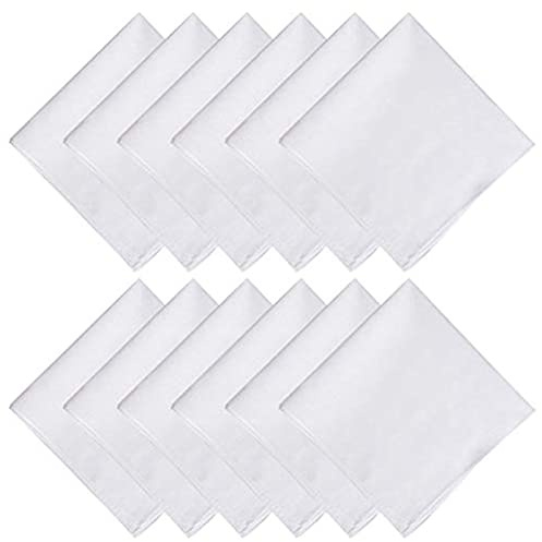 kuou 15 PCS White Handkerchief, 100% 60S Soft Cotton Hankie 30cm/12inch Women's Men's Handkerchiefs