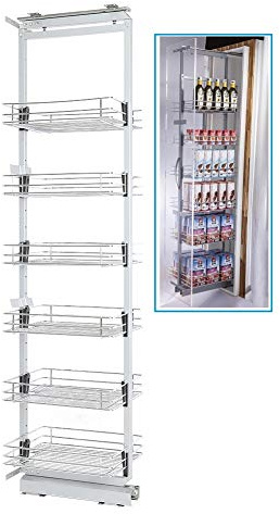 XEMQENER Heavy Duty Kitchen Pull Out Wire Baskets Base Storage Unit, Slide Out Kitchen Utensil Holder Rack Larder Drawers Origanize with Buffer (for 400mm Width, 6 Pcs-1)