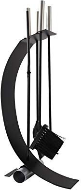ADGO Outils de cheminée Modernes Ensemble de 5 Accessoires de cheminée 23,5 x 17 x 57 cm Couverts de poêle : Support incurvé, tisonnier : 56 cm, Brosse/Pelle/Pince : 55 cm en Acier Inoxydable,