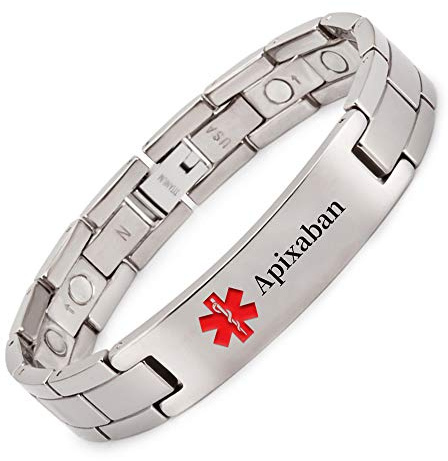 Titanium Medical Alert Bracelet for Men ID Bangle Personalised 22CM/13MM (Apixaban)