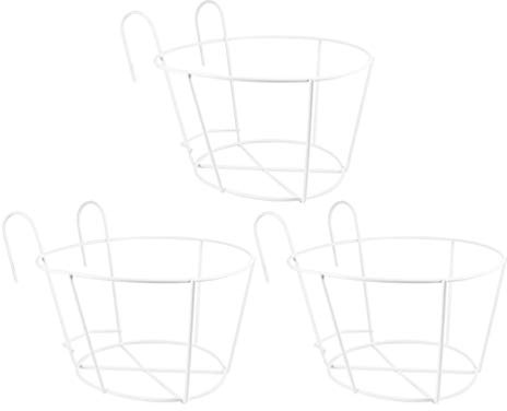 Cabilock 3pcs Round Flower Stand for Balcony Hanging Iron Plant Pot Holder White Metal Design for Outdoor Garden Use Compatible Railing Fence Placement