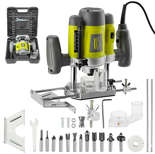 DEWINNER Fresadora eléctrica para madera,Carpinteros herramienta Fresadora 1200 W,16000-30000 RPM,12 accesorios de fresadoray y estuche de transporte