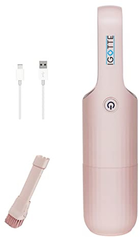 IGOTTE Portable Hand Vacuum Cleaner Handheld Cordless Cleaner for Pet Hair Dirt Home Dust, Car Interior, Lightweight, Easy to Use, Compact Design Battery Rechargeable with USB-C Cable (Pink Color)