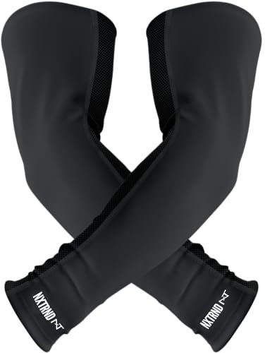 1 Pair Nxtrnd Compression Arm Sleeves for Men, Breathable Football, Basketball, Baseball Accessory, Adult & Kids (Large, Black)