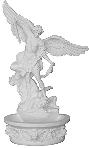 St. Michael Holy Water Font, Fine White Resin, Stands or Hangs, 8