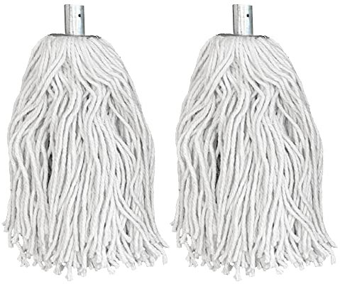 PY.16 Lot de 2 têtes de balai à franges industrielles en fil de coton pur avec douille galvanisée, têtes de balai robustes pour un nettoyage complet du sol