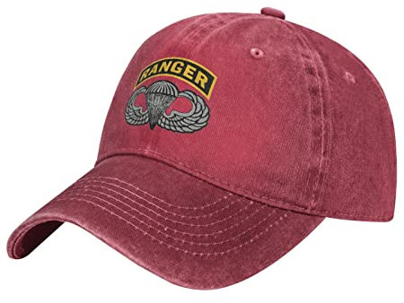 YINGD Gorra de béisbol con pestaña de Ranger del ejército estadounidense con alas transportadas por el aire, sombrero de vaquero ajustable, transpirable, unisex, para hombres y mujeres, color rojo,