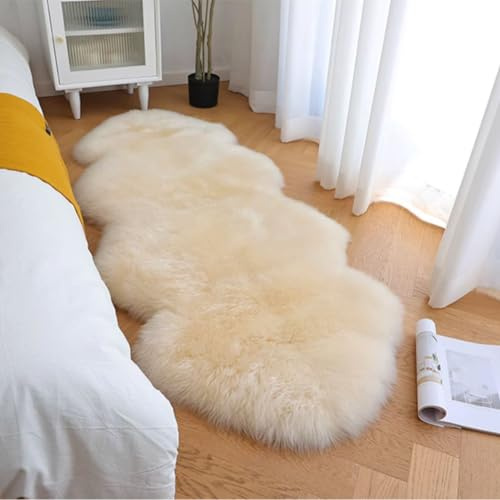 WL&ALLEN Large Sheepskin Rug Genuine Thick and Lush 3 Inch Pile，Luxury Australian Pelts |Large Sheepskin Wool Area Rugs (Single & a Half Pelt 2'6 x 5',Ivory White)