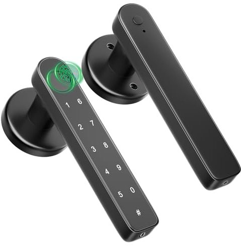 Pomo de puerta biométrico de huellas dactilares con código, manija de puerta de entrada sin llave para dormitorio, hogar, hotel, oficina, apartamento, color negro