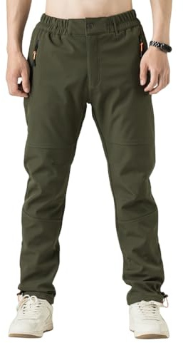TONY BACKER Pantaloni Uomo Invernali Sci Trekking Impermeabile Antivento Escursione shoftshell Outdoor (IT, Testo, L, Regular, Regular, Verde)