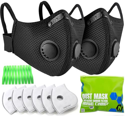 BASE CAMP Prolonged Comfort Upgraded M Plus Dust Mask, Reusable Respirator with 6-layer Filters and EAPI Filter Technology, Work Masks for Construction Yard Lawn Woodwork Spray Paint Drywall Resin