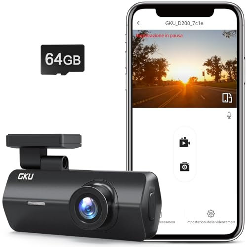 GKU Dash Cam Auto 4K,Dash Cam con UHD 2160P,DashCam Auto con WiFi integrato,Scheda SD 64G,24H Parking Monitor DashCam,Super Visione Notturna,170°Grandangolo,WDR,G-Sensor,Registrazione in Loop,Max 256G