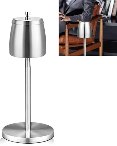TOATELU Einstellbarer Standaschenbecher, Höhe Ausziehbar 34-68 cm Groß, Groß Edelstahl Aschenbecher Stand mit Deckel & Rutschfestem Boden, Standaschenbecher für Draußen und Drinnen