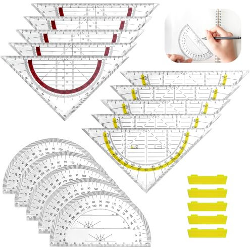 LPAMABA 15 Stück Geodreieck mit Abnehmbarem Griff Geometriedreieck Geometrie Dreieck zum Kreise Zeichnen Zeichendreieck Winkelmesser 16cm Dreieck-Lineal für Schule und Büro Studenten Designer