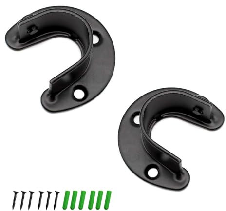 2 Piezas Soporte Barra Armario, DEANKEJI Soporte de Barra de Armario, Negro Soporte Barra Armario, para Soportes Armarios, Barras para Cortinas, Barras Secar Ropa
