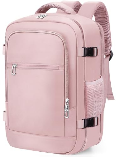 BAHIWOM Handgepäck Rucksack 40x20x25 für Ryanair, 20L Reiserucksack mit 14 Zoll Laptopfach, Trolley Sleeve, Unter Sitz Flugzeug Kabinentasche für Geschäftsreisen, City-Commute, Rosa