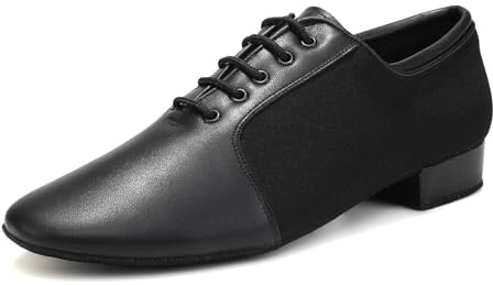 Uonpie Men Latin Dance Shoes Low Heel Lace up Salsa Tango Samba Jazz Rumba Modern Dancing Practice Shoes Suede Sole Black, 9 UK