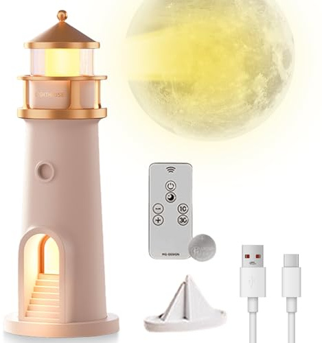 GOMETY Faro decorativo con luce faro luna, faro LED, proiettore lunare con telecomando, lampada LED per Natale, regalo di compleanno