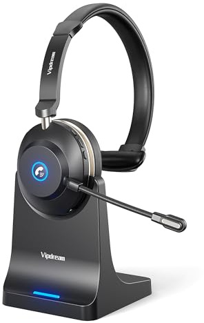 Vipdream Wireless Headset with Microphone for Work, Bluetooth 5.3 Computer Headset for Laptop, 45 Hours Battery Life & Mute Button, Headset with Mic for PC, iPhone, Zoom, Skype, Office & Home