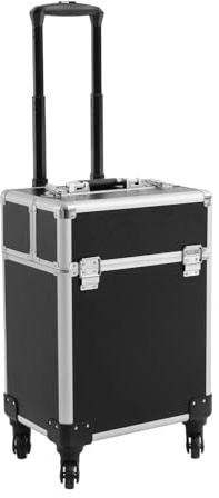 Valise De Maquillage Professionnel Malette Valise Coiffure avec roulettes Et Tige Télescopique Organiseur De Cosmétiques,pour Maquilleurs, Coiffeurs (Noir)