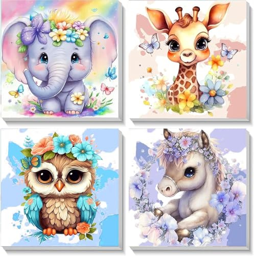 Lolipony 4 Pack Pintar por Numeros Adultos y Niños Sin Marco, DIY Cuadros para Pintar por Números Paisaje Lienzos, Pintura Acrilica Manualidades Adultos Niña, 20x20cm