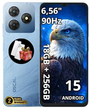OSCAL Flat 2 Smartphone, Android 15, 18Go + 256Go/2To TF, écran HD 6,56 Pouces + 90 Hz, Appareil Photo 13+8MP, 5000 mAh, Double SIM/OTG/GPS, Garantie 2 Ans, Bleu Glacier